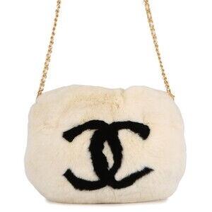 CHANEL Chain Shoulder Bag Lapin A17714 White Fur Arm Warmers